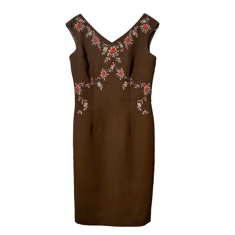 Maggy London Women's Floral V-Neck Sleeveless Zip Mini Dress Brown Size 6